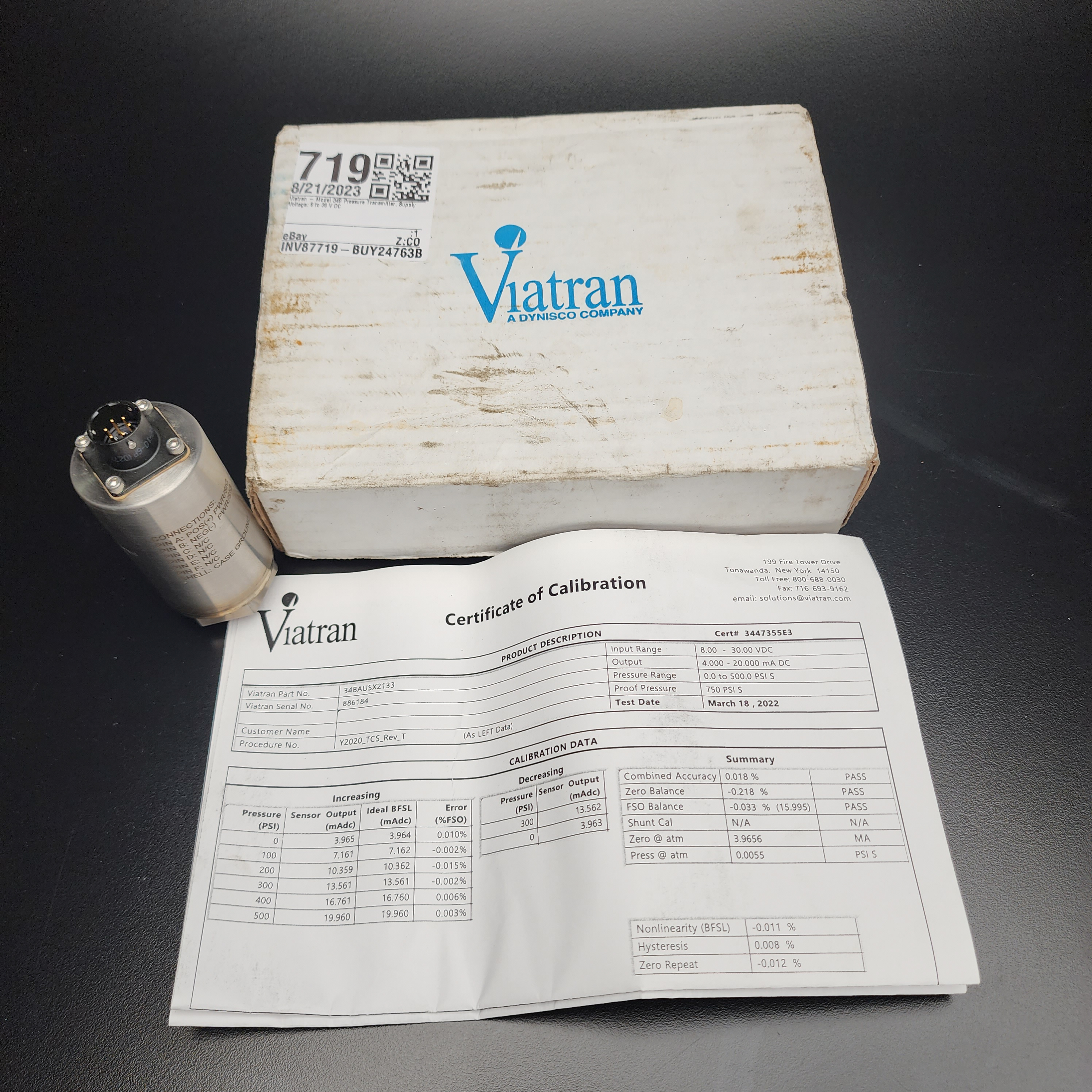 Viatran 34B Pressure Transmitter, 8-30 V DC Supply Voltage-Industrial Equipment